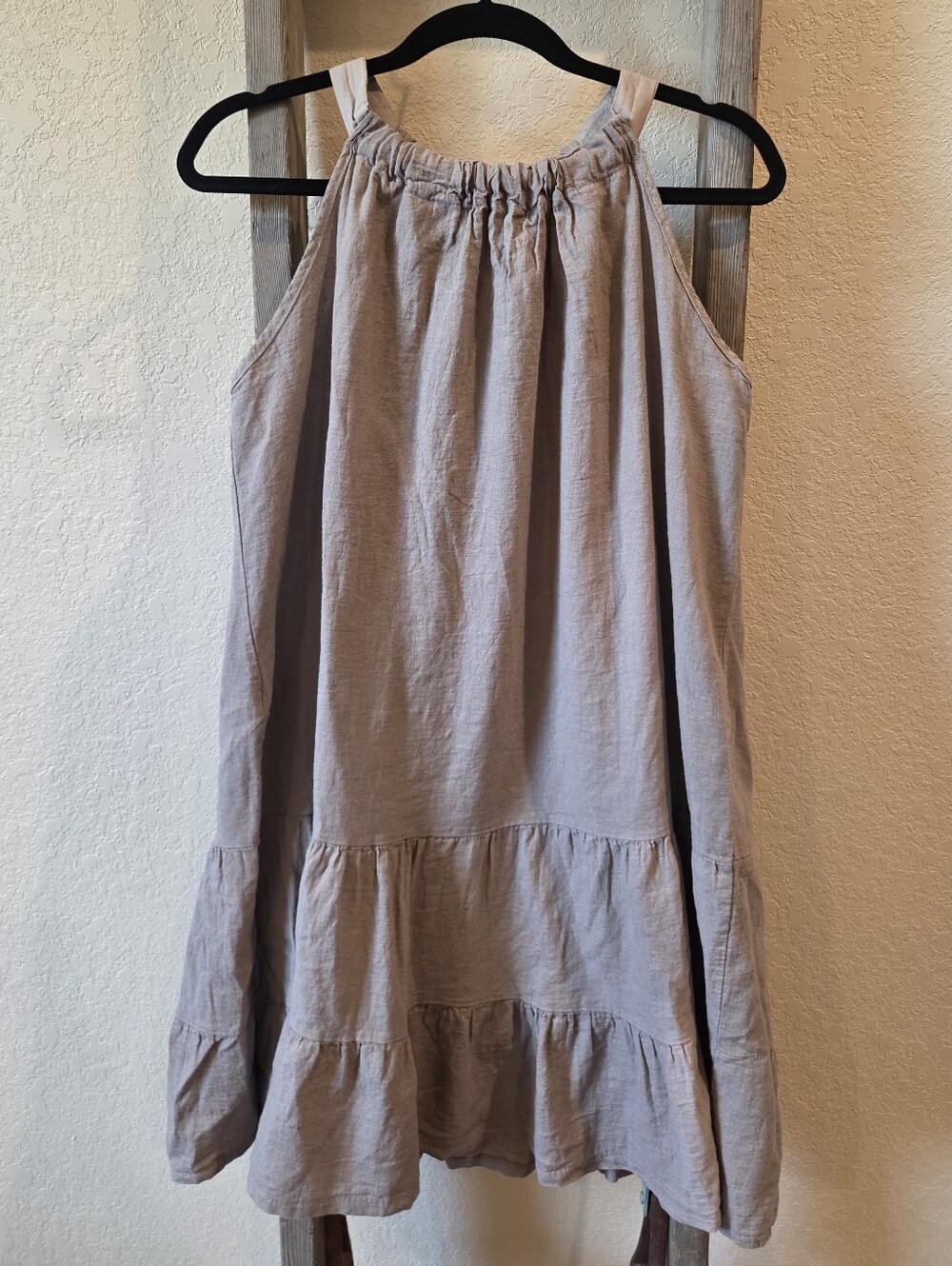 Bellambra Women's Linen Sleeveless Ruffle Dress - Light Taupe - Size Large